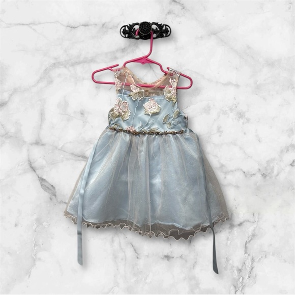 Rare Editions Elegant Blue Floral Dress with sparkly rhinestones belt girls 24M - Picture 1 of 8